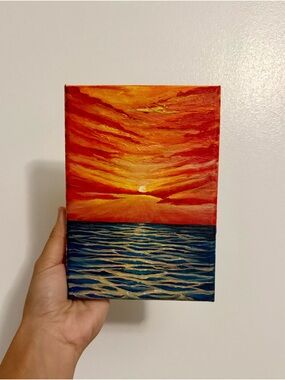 Sunset Seascape Canvas Wall Art - Red Orange Blue